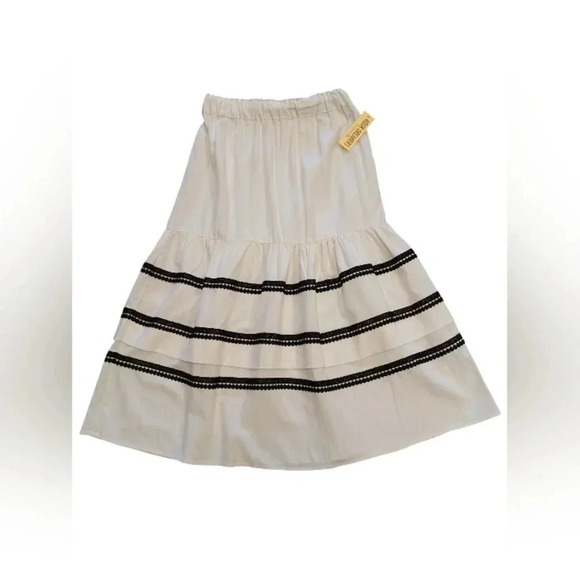 4our Dreamers NWT Midi Linen blend Cream  and Black Skirt Size XL - Picture 4 of 7